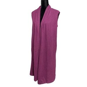 MAGASCHONI 100% Cashmere Vest Open Front Long Sleeveless Cardigan Purple